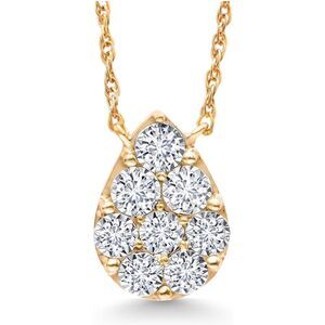 10K Gold Tear Drop White Diamond Pendant Necklace For Women